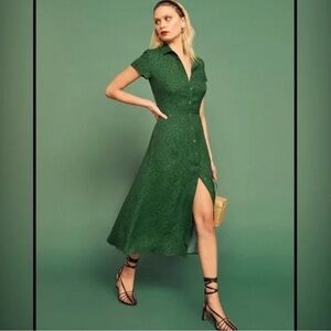 Reformation Wilma Green Midi Dress in Jitterbug sz 0